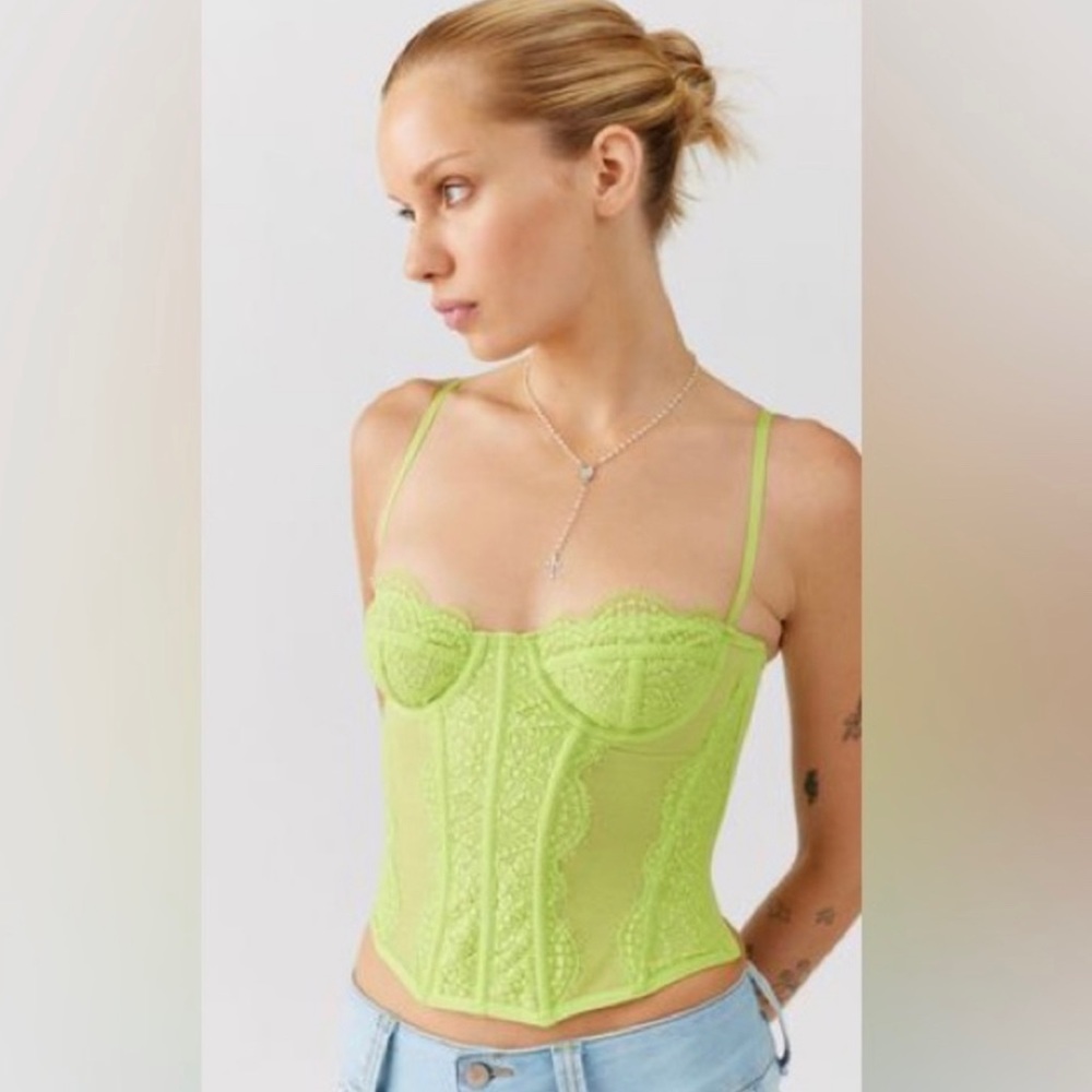 Urban Outfitters Modern Love Lace Corset Top neon green/green